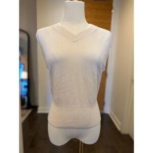 Vince Cashmere Wool Blend V Neck Sleeveless Sweater Shrunken Vest Off White XS